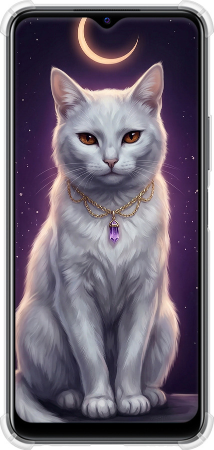 Силикон с усиленными углами чехол Mystic White Cat Gothic Dark Purple Gold для Vivo Y33s - 6805sp-2643 изображение 