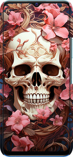 3D пластиковый матовый чехол Череп в розовых цветах для Vivo Y53s - 5965m-2438 изображение 