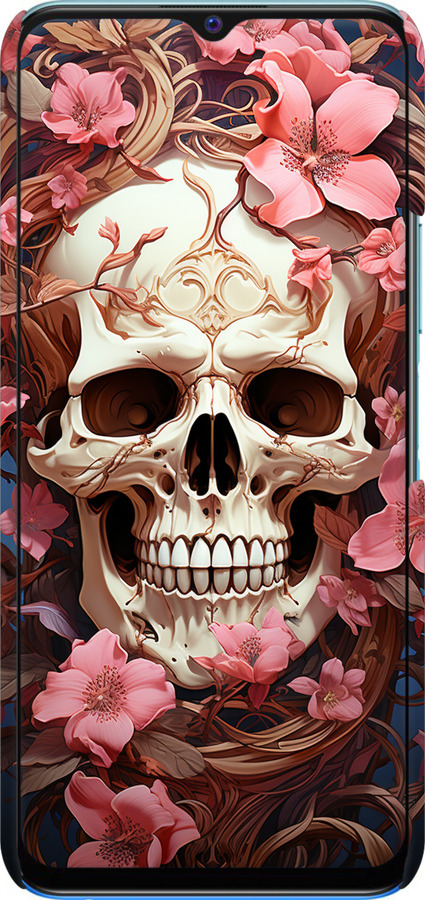 3D пластиковый матовый чехол Череп в розовых цветах для Vivo Y53s - 5965m-2438 изображение 