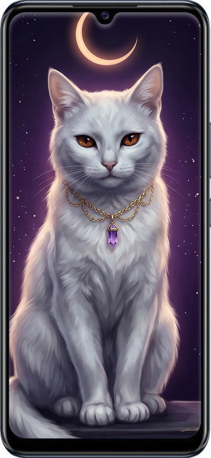Силиконовый чехол Mystic White Cat Gothic Dark Purple Gold для Vivo Y73S - 6805u-2159 изображение 