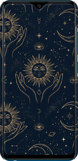 3D пластиковый матовый чехол Celestial Harmony: Sun & Moon Gold Mystic Pattern для Vivo Y91C - 6778m-1762 изображение 