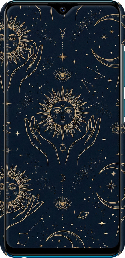 3D пластиковый матовый чехол Celestial Harmony: Sun & Moon Gold Mystic Pattern для Vivo Y91C - 6778m-1762 изображение 