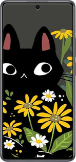 Силиконовый чехол Черный кот с цветами для Xiaomi 11T - 6448u-2487 изображение 