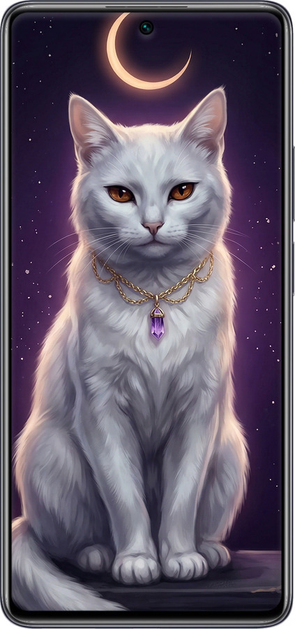 Силиконовый чехол Mystic White Cat Gothic Dark Purple Gold для Xiaomi 11T - 6805u-2487 изображение 