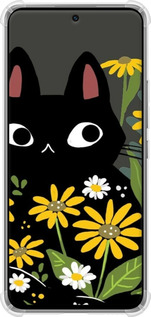 Силикон с усиленными углами чехол Черный кот с цветами для Xiaomi 12 Lite - 6448sp-2579 изображение 