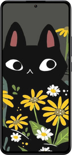 Силиконовый чехол Черный кот с цветами для Xiaomi Redmi K60 Ultra - 6448u-4143 изображение 