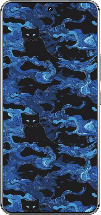 TPU чехол Візерунок чорних котів на блакитному фоні для Xiaomi 15 Pro - 6525b-3879 изображение 