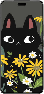 Силиконовый чехол Черный кот с цветами для Xiaomi Civi 4 Pro - 6448u-3682 изображение 