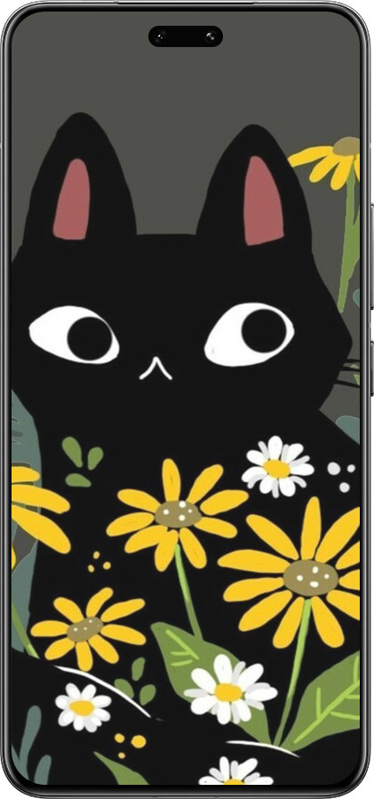 Силиконовый чехол Черный кот с цветами для Xiaomi Civi 4 Pro - 6448u-3682 изображение 