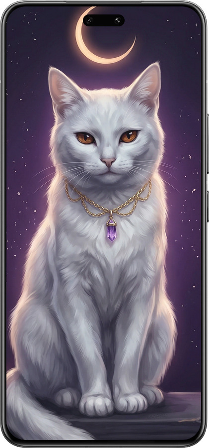 Силиконовый чехол Mystic White Cat Gothic Dark Purple Gold для Xiaomi Civi 4 Pro - 6805u-3682 изображение 