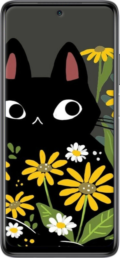 TPU чехол Черный кот с цветами для Xiaomi Mi 10T Lite - 6448b-2097 изображение 