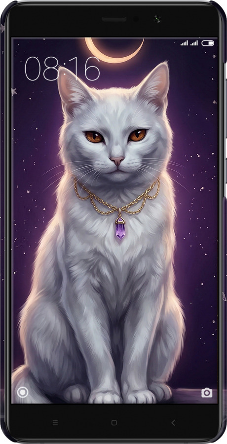 3D пластиковый глянцевый чехол Mystic White Cat Gothic Dark Purple Gold для Xiaomi Mi 5s Plus - 6805c-396 изображение 