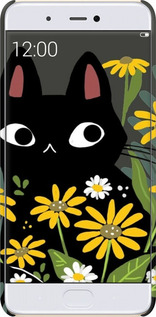 3D пластиковый глянцевый чехол Черный кот с цветами для Xiaomi Mi 5s - 6448c-395 изображение 