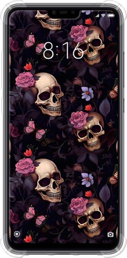Силикон с усиленными углами чехол Черепа и розы для Xiaomi Mi 8 Lite - 6316sp-1585 изображение 