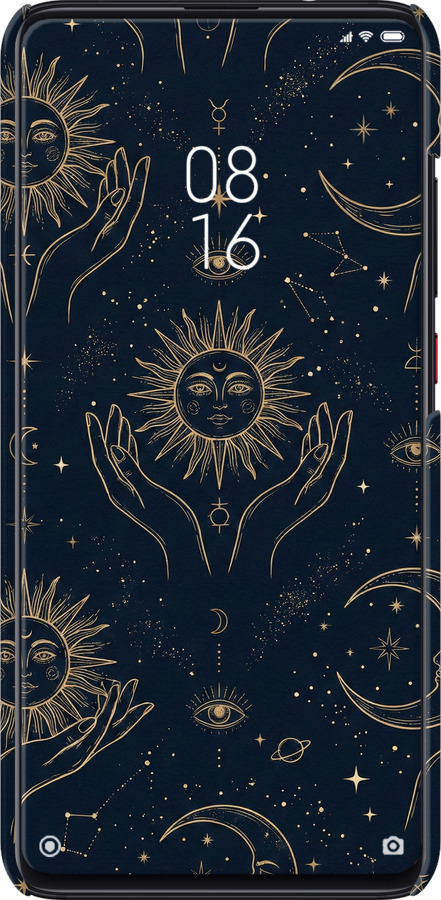 3D пластиковий матовий чехол Celestial Harmony: Sun & Moon Gold Mystic Pattern для Xiaomi Redmi K20 Pro - 6778m-1816 изображение 