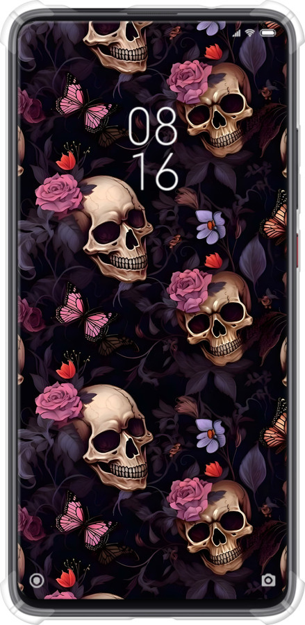 Силикон с усиленными углами чехол Черепа и розы для Xiaomi Mi 9T Pro - 6316sp-1698 изображение 