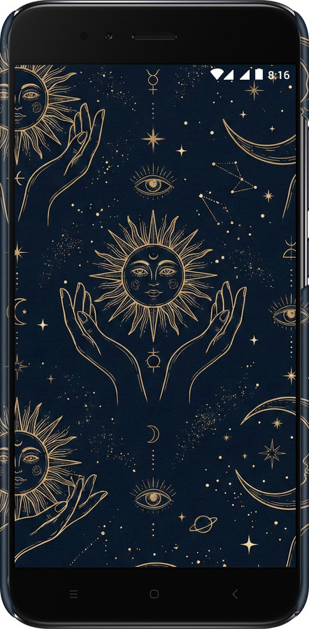 3D пластиковый матовый чехол Celestial Harmony: Sun & Moon Gold Mystic Pattern для Xiaomi Mi 5X - 6778m-1042 изображение 