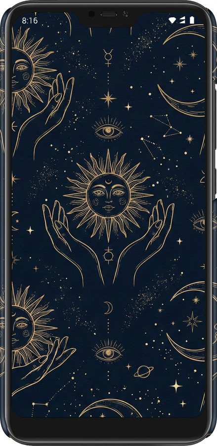 3D пластиковый матовый чехол Celestial Harmony: Sun & Moon Gold Mystic Pattern для Xiaomi Redmi 6 Pro - 6778m-1595 изображение 