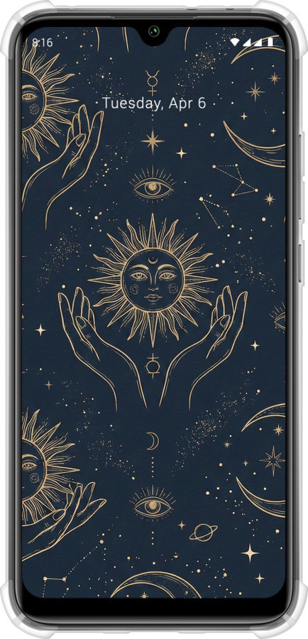 Силикон с усиленными углами чехол Celestial Harmony: Sun & Moon Gold Mystic Pattern для Xiaomi Mi CC9E - 6778sp-4140 изображение 