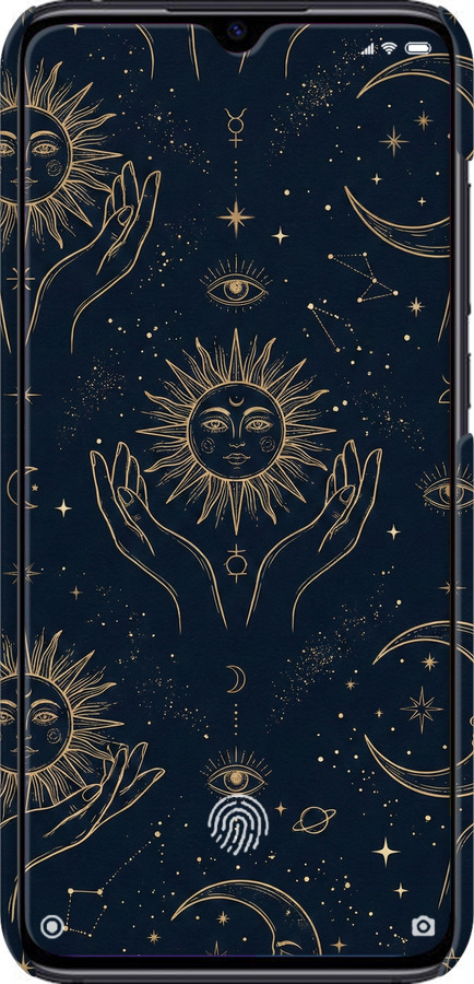 3D пластиковый матовый чехол Celestial Harmony: Sun & Moon Gold Mystic Pattern для Xiaomi Mi CC9 - 6778m-1747 изображение 
