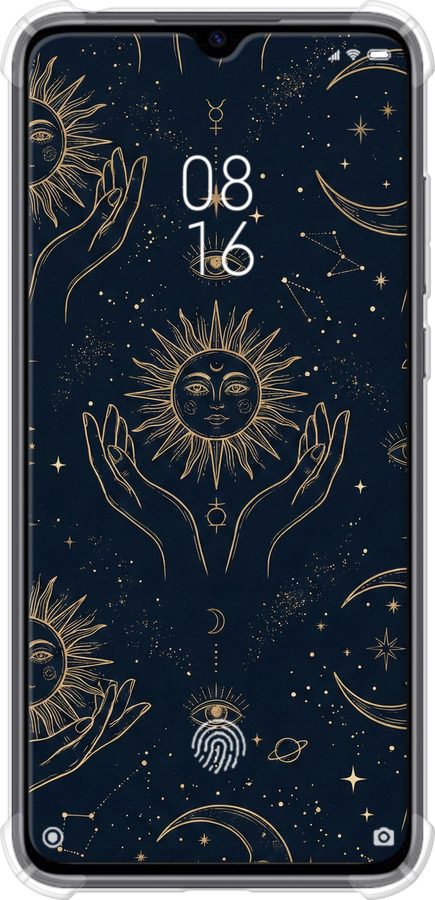 Силикон с усиленными углами чехол Celestial Harmony: Sun & Moon Gold Mystic Pattern для Xiaomi Mi CC9 - 6778sp-1747 изображение 