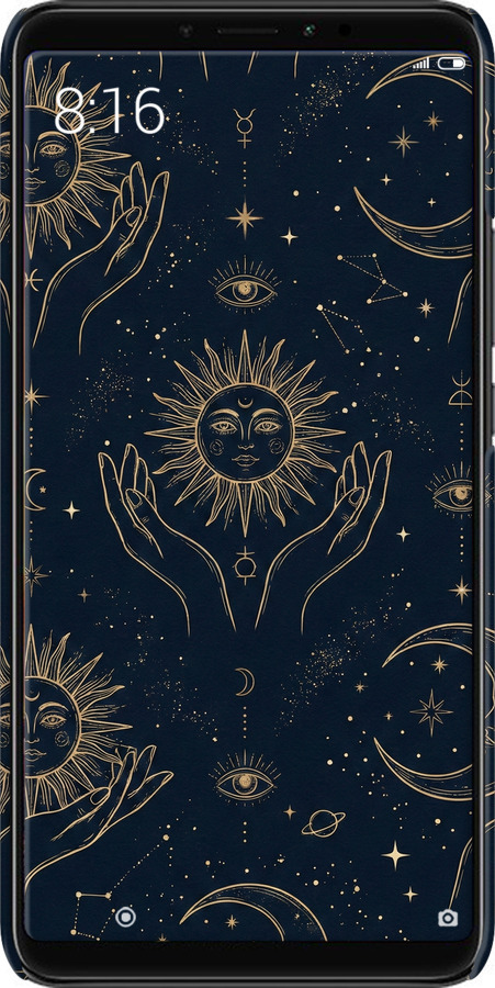 3D пластиковый матовый чехол Celestial Harmony: Sun & Moon Gold Mystic Pattern для Xiaomi Mi Max 3 - 6778m-1534 изображение 