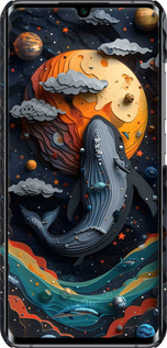 3D пластиковый матовый чехол Кит в космосе для Xiaomi Mi Note 10 Lite - 6328m-1937 изображение 