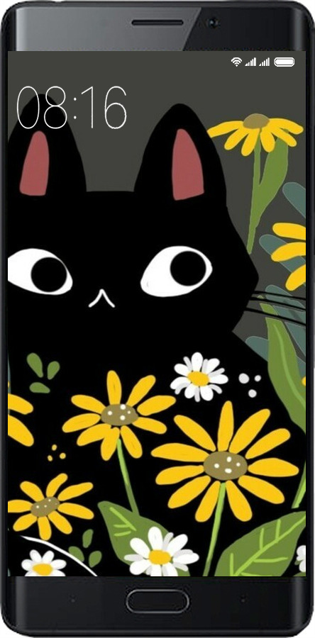 Силіконовий чехол Чорний кіт з квітами для Xiaomi Mi Note 2 - 6448u-422 изображение 