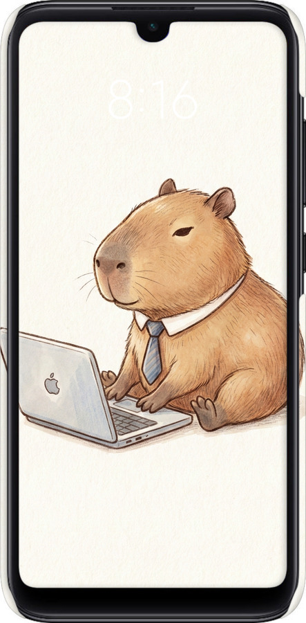 3D пластиковый матовый чехол Funny Capybara CEO Working для Xiaomi Mi Play - 6777m-1644 изображение 