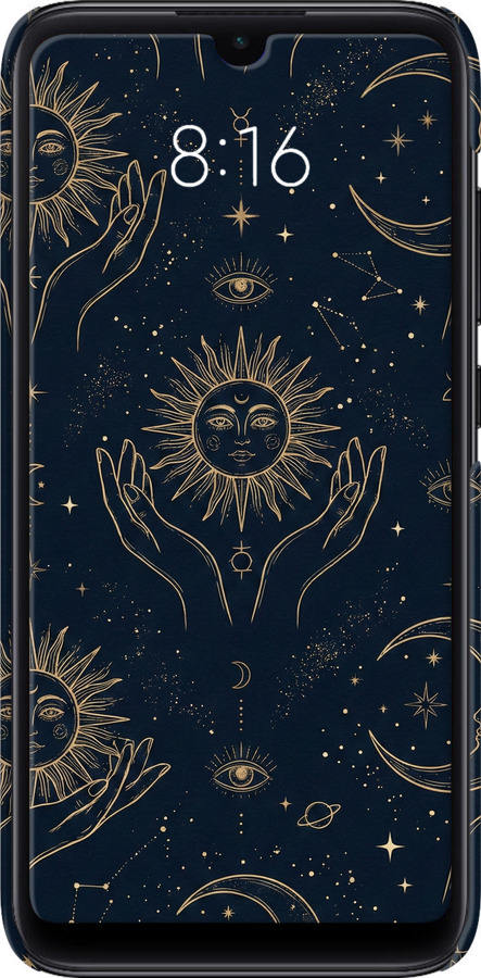 3D пластиковый матовый чехол Celestial Harmony: Sun & Moon Gold Mystic Pattern для Xiaomi Mi Play - 6778m-1644 изображение 