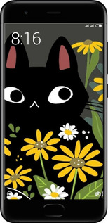 Силиконовый чехол Черный кот с цветами для Xiaomi Mi6 - 6448u-965 изображение 