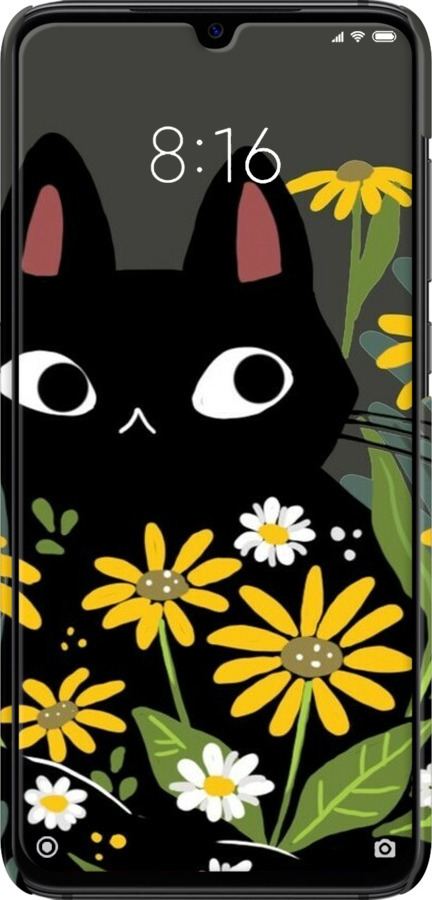 3D пластиковый матовый чехол Черный кот с цветами для Xiaomi Mi9 - 6448m-1648 изображение 