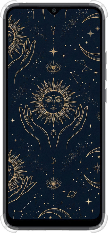 Силіконовий протиударний с посиленими кутами чехол Celestial Harmony: Sun & Moon Gold Mystic Pattern для Xiaomi Poco C40 - 6778sp-2701 изображение 