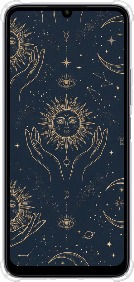 Силикон с усиленными углами чехол Celestial Harmony: Sun & Moon Gold Mystic Pattern для Xiaomi Poco C65 - 6778sp-3447 изображение 