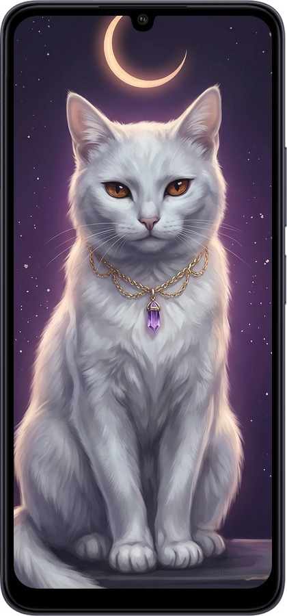 Силиконовый чехол Mystic White Cat Gothic Dark Purple Gold для Xiaomi Poco C65 - 6805u-3447 изображение 