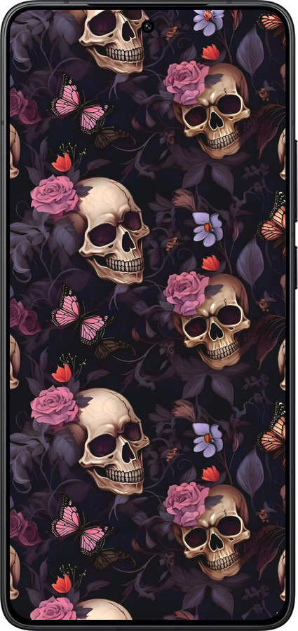 Силіконовий чехол Черепи та троянди для Xiaomi Redmi K80 - 6316u-4148 изображение 