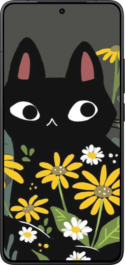 Силиконовый чехол Черный кот с цветами для Xiaomi Redmi K80 - 6448u-4148 изображение 
