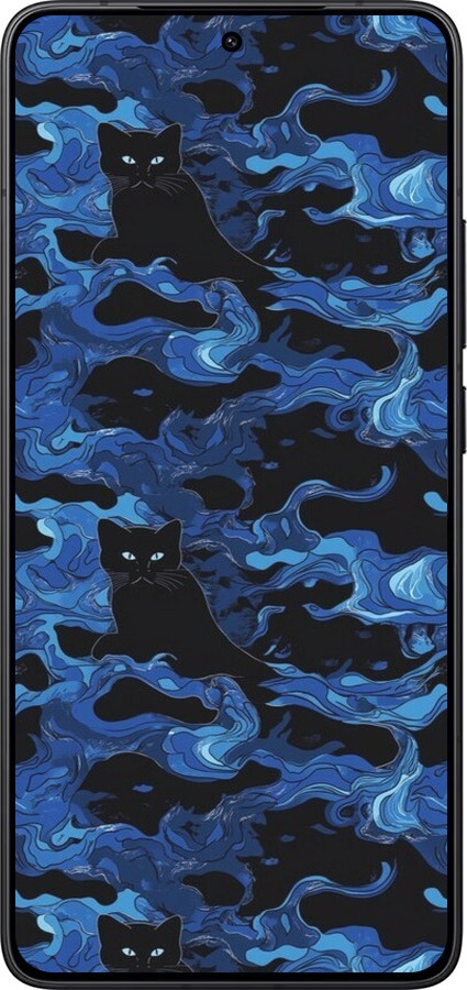 Силіконовий чехол Візерунок чорних котів на блакитному фоні для Xiaomi Redmi K80 - 6525u-4148 изображение 