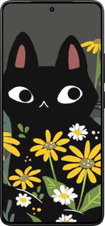 Силиконовый чехол Черный кот с цветами для Xiaomi Poco F7 Ultra - 6448u-4086 изображение 