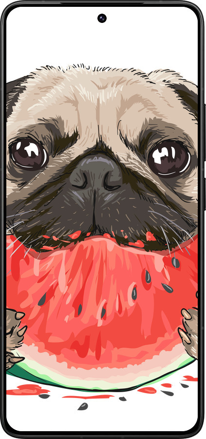 Силиконовый чехол Мопс и арбуз для Xiaomi Poco F7 Ultra - 4665u-4086 изображение 