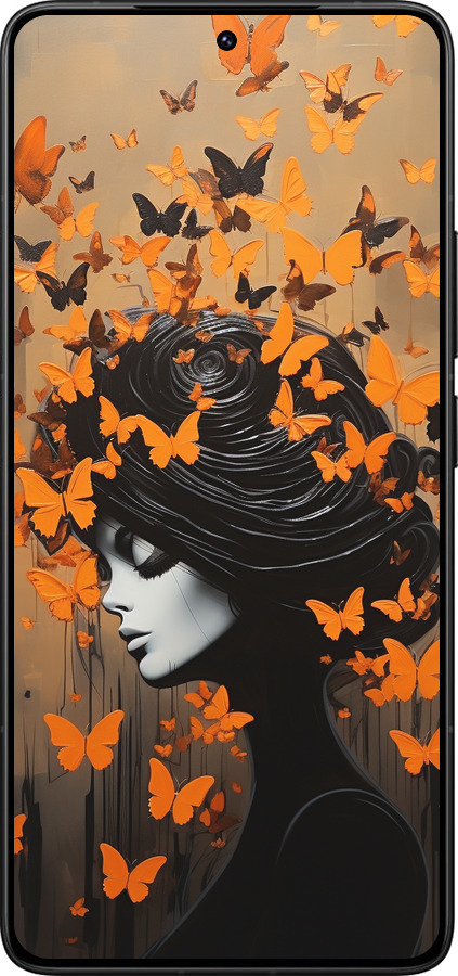 Силиконовый чехол Чехол для телефона Девушка с оранжевыми бабочками для Xiaomi Redmi K80 Pro - 5940u-4145 изображение 