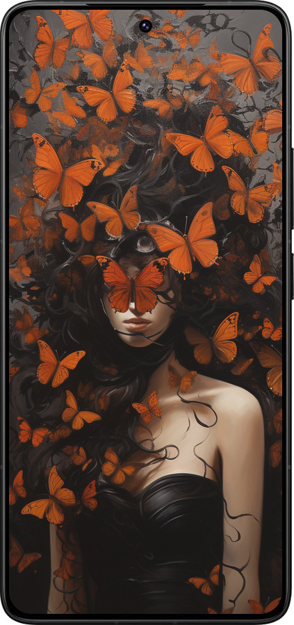 Силиконовый чехол Девушка с оранжевыми бабочками для Xiaomi Redmi K80 Pro - 5941u-4145 изображение 