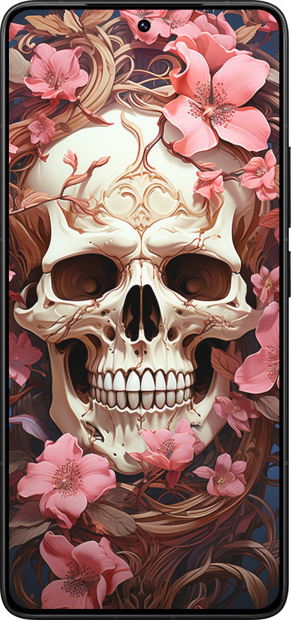Силиконовый чехол Череп в розовых цветах для Xiaomi Poco F7 Ultra - 5965u-4086 изображение 