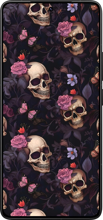 Силиконовый чехол Черепа и розы для Xiaomi Poco F7 Ultra - 6316u-4086 изображение 