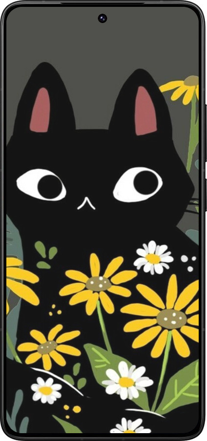 Силиконовый чехол Черный кот с цветами для Xiaomi Poco F7 Ultra - 6448u-4086 изображение 