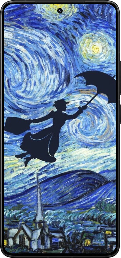 Силиконовый чехол С изображением Мэри Поппинс «Звездная ночь» для Xiaomi Redmi K80 Pro - 6487u-4145 изображение 