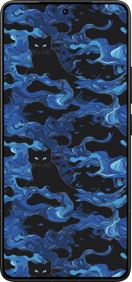 Силіконовий чехол Візерунок чорних котів на блакитному фоні для Xiaomi Redmi K80 Pro - 6525u-4145 изображение 