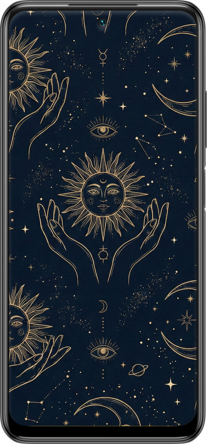 Силиконовый чехол Celestial Harmony: Sun & Moon Gold Mystic Pattern для Xiaomi Poco M3 Pro - 6778u-2369 изображение 