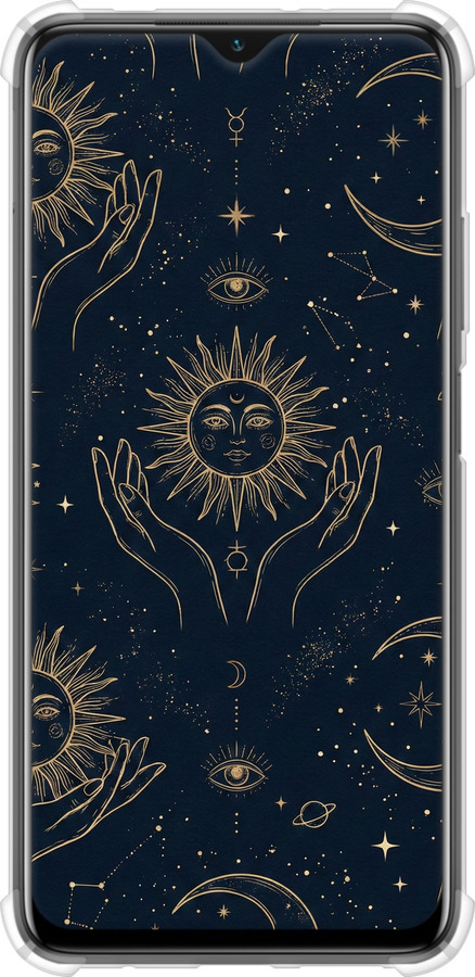 Силикон с усиленными углами чехол Celestial Harmony: Sun & Moon Gold Mystic Pattern для Xiaomi Poco M3 - 6778sp-2200 изображение 