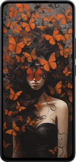Силиконовый чехол Девушка с оранжевыми бабочками для Xiaomi Poco M7 Pro 5G - 5941u-3942 изображение 